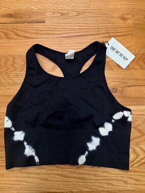 ONE MORE REP Black Tie-Dye Racerback Crop Top